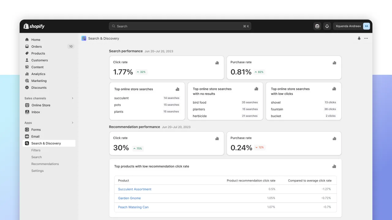 shopify admin search discovery dashboard - Shopify AI Merchandising: Guide to Semantic Search